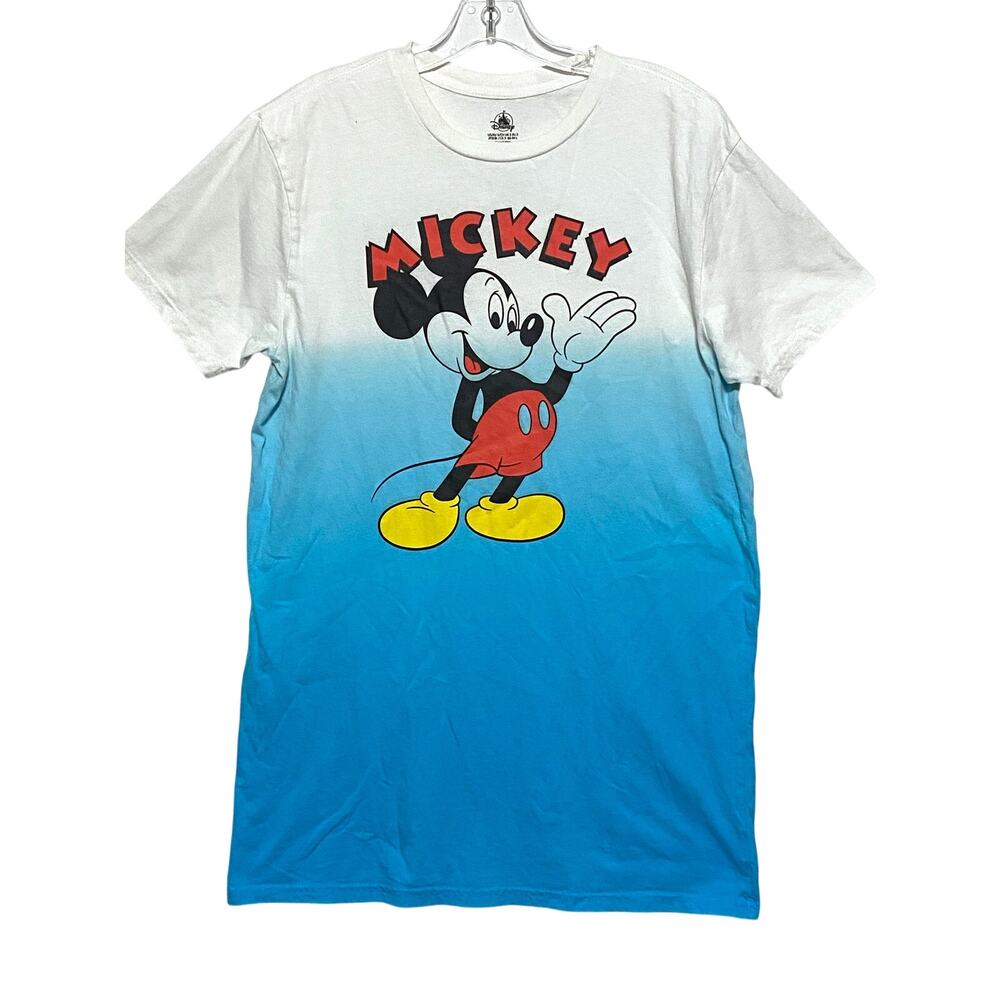 Mickey Mouse Spell Out Disney Shirt Blue White Ombre Tie Dye Mens Small S Retro